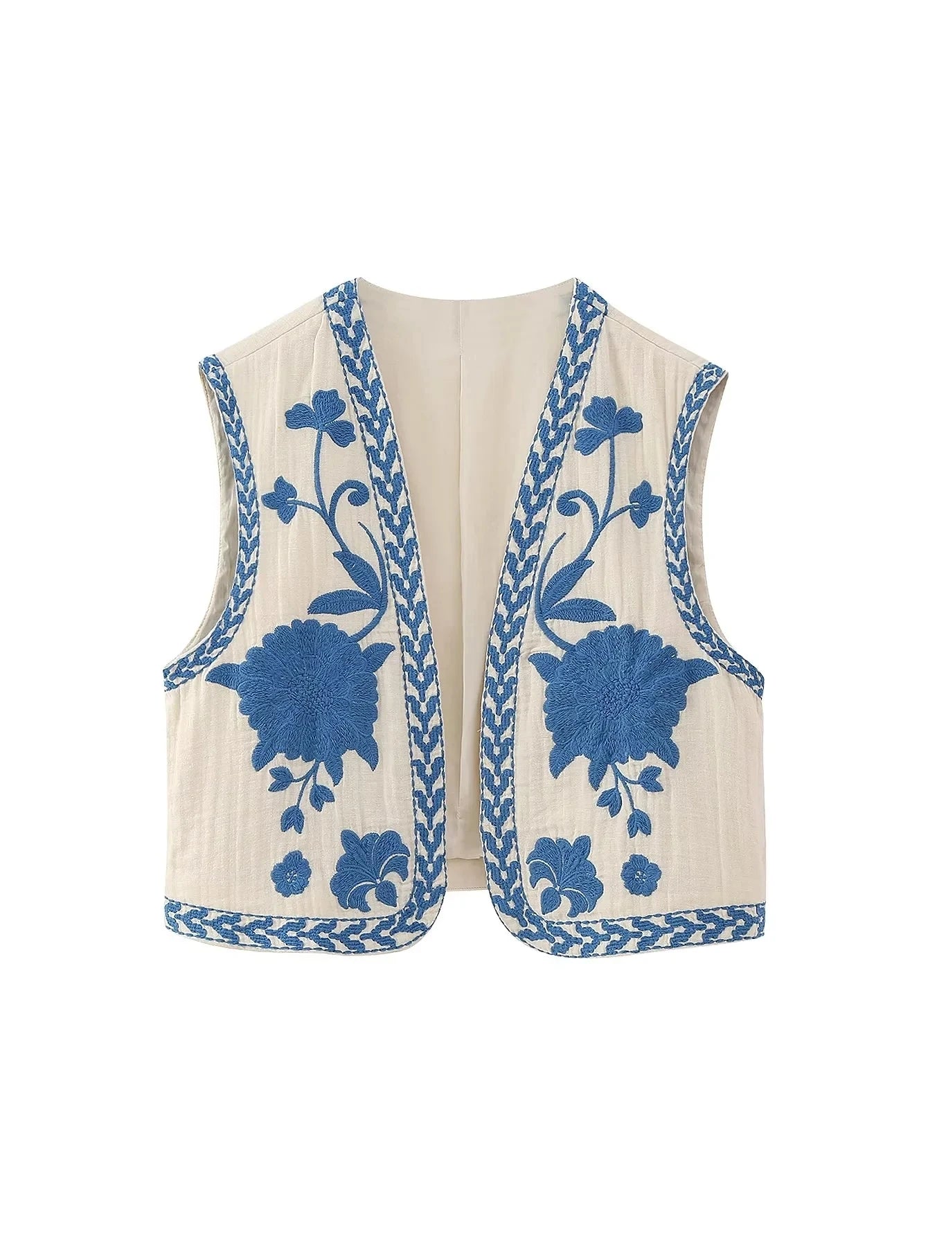 Suninheart Women Vintage Floral Embroidery Printed Unisex Vest Sleeveless Cropped Coats 2023 Summer Elegant Cotton Linen Tops