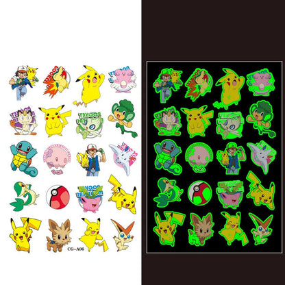 1Pcs/3Pcs/6Pcs Autocollants de tatouage Pokémon Pikachu lumineux non répétitifs Jouets de dessin animé Tatouages ​​temporaires pour enfants Cadeau pour enfants