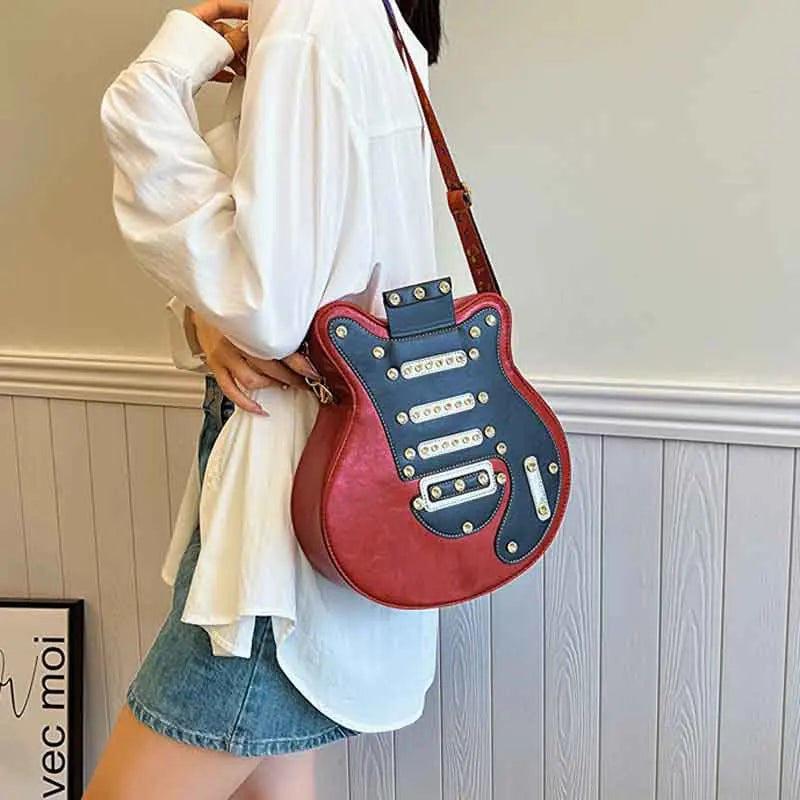 Sacs à bandoulière créatifs en forme de guitare pour femmes, sac à bandoulière fantaisie, sac fantaisie amusant, sac à bandoulière décontracté en PU de style Y2K 2024