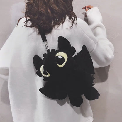 Bolso de peluche negro, bolso de hombro, bolso de mensajero con diseño de muñeca de dibujos animados, bolso cruzado de animé kawaii, bolso de mano informal de moda para niñas