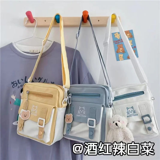 Japanese Style Small Crossbody Bags Women New 2023 Nylon Bag Girls Handbags and Purses Cartoon Cat Embroidery Shoulder Bag Bolso