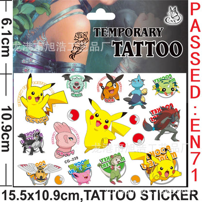 1Pcs/3Pcs/6Pcs Autocollants de tatouage Pokémon Pikachu lumineux non répétitifs Jouets de dessin animé Tatouages ​​temporaires pour enfants Cadeau pour enfants