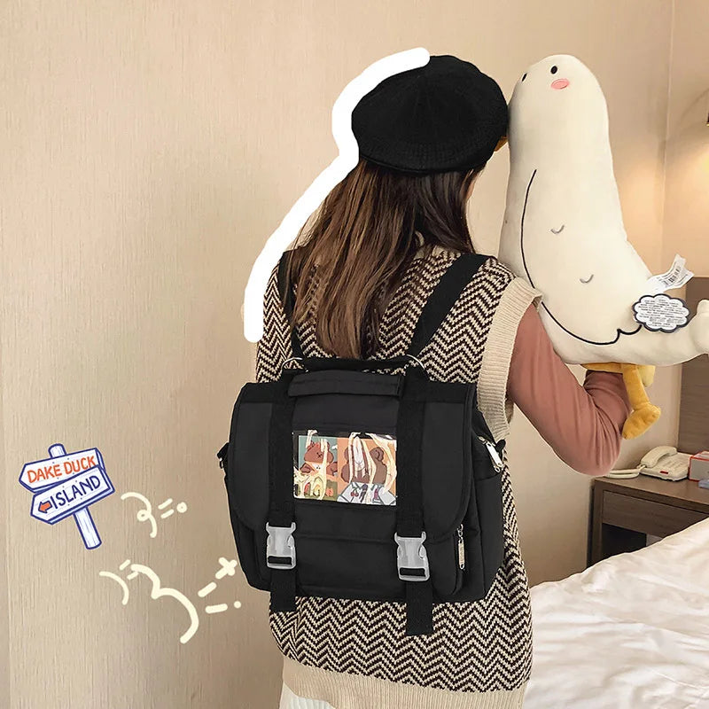 Mochila estilo preppy japonesa para mujer, bolso de estudiante multiusos, bolso de hombro JK, bolsillo de PVC con tarjetas, bolso cruzado tipo Itabag, bolso para libros