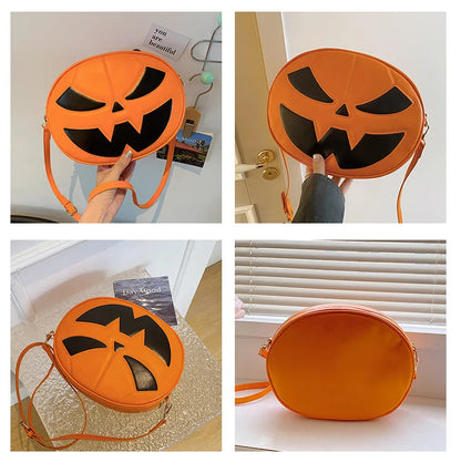 Bolso con forma de calabaza de Halloween 2023, nuevo bolso de hombro divertido con personalidad de dibujos animados a la moda, bolso cruzado pequeño redondo para mujer