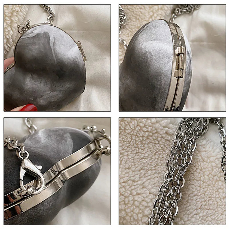 Bolso de mano con forma de corazón de melocotón, para auriculares, llaves, monedero, minibolso de noche con forma de corazón, bolso de hombro para cena de boda, accesorios de billetera