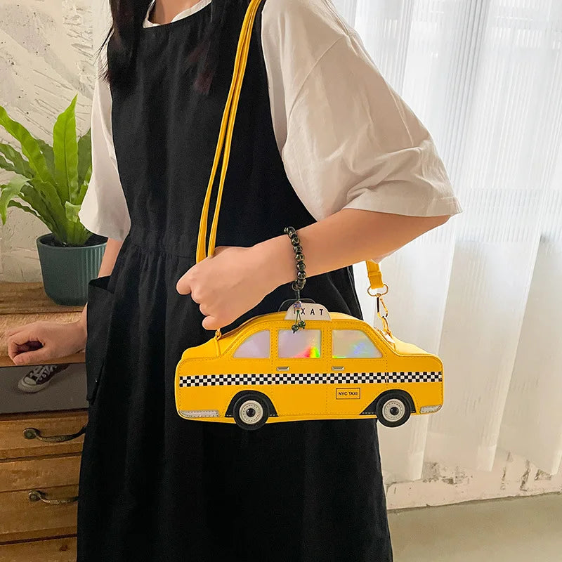 Shoulder Bag for Women Novel Yellow Taxi Shape Cute Cartoon Purses and Handbags Girls Crossbody Bag Female Casual Clutch Leather