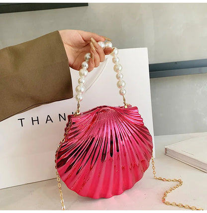 Evening Bags Shell Shape Women Clutch Bags 2023 New Wedding Bridal Handbag Pearl Beaded Fashion Shell Chain Party Bags