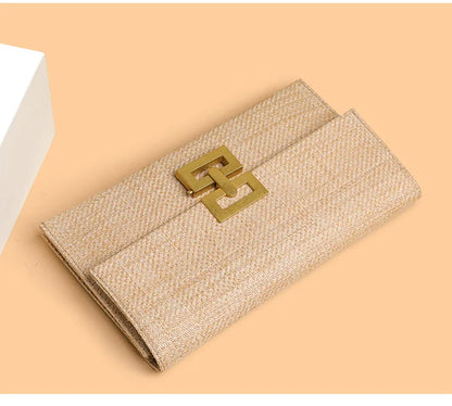 Casual Straw Clutch Bag for Women Chic Metal Lock Lady Handbags Vintage Summer Beach Bag Fashion Party Purses for Female 2024