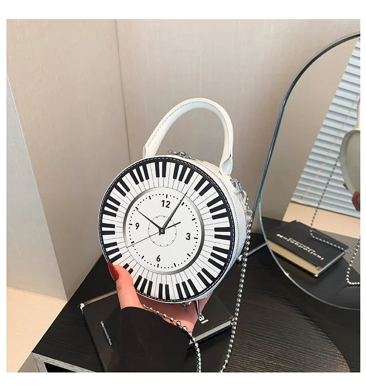 Bolso de hombro para mujer, bolso redondo creativo 2024, lindo bolso cruzado con forma de reloj, bolso pequeño con cadena para mujer