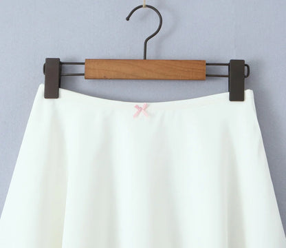 Suninheart 2024 White Sweet Skirt Bow High Waist A-lined Swing Mini Umbrella Skirt Short Skater Skirts Women's Clothing