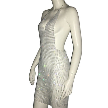 Robe sexy pour femme, dos nu, paillettes scintillantes, robe de soirée, boîte de nuit, strass, col en V, maille, diamant, costume, plage, bikini, anniversaire