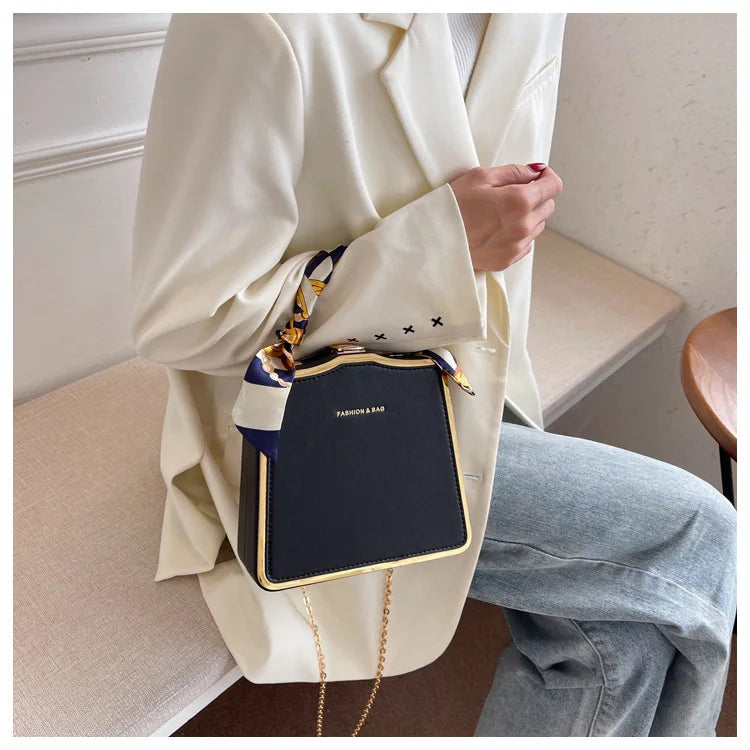 Silk scarf women's small square bag new fashion box bag brand retro chain handbag shoulder messenger bag