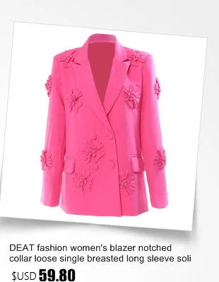 DEAT Fashion Blazer pour femme avec boucle en métal crantée et décoration à la taille, rétraction ample à simple boutonnage, nouvelle tendance automne 2024 7AB1058