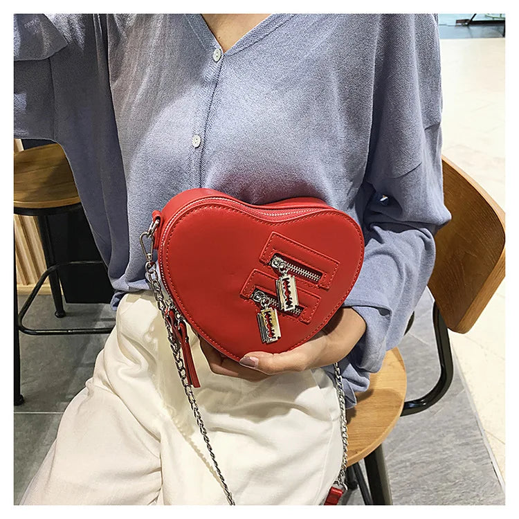 Bolsos y carteras para mujer, bolso de hombro con forma de corazón rojo a la moda, bolso cruzado con cadena para mujer, bolso de mano y cartera para mujer