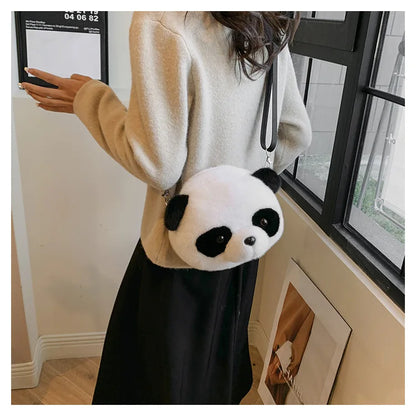 Cute Cartoon Panda Plush Shoulder Bag Kids Crossbody Bag Student Wallet Coin Purse Kids Phone Bag Best Birthday Gift