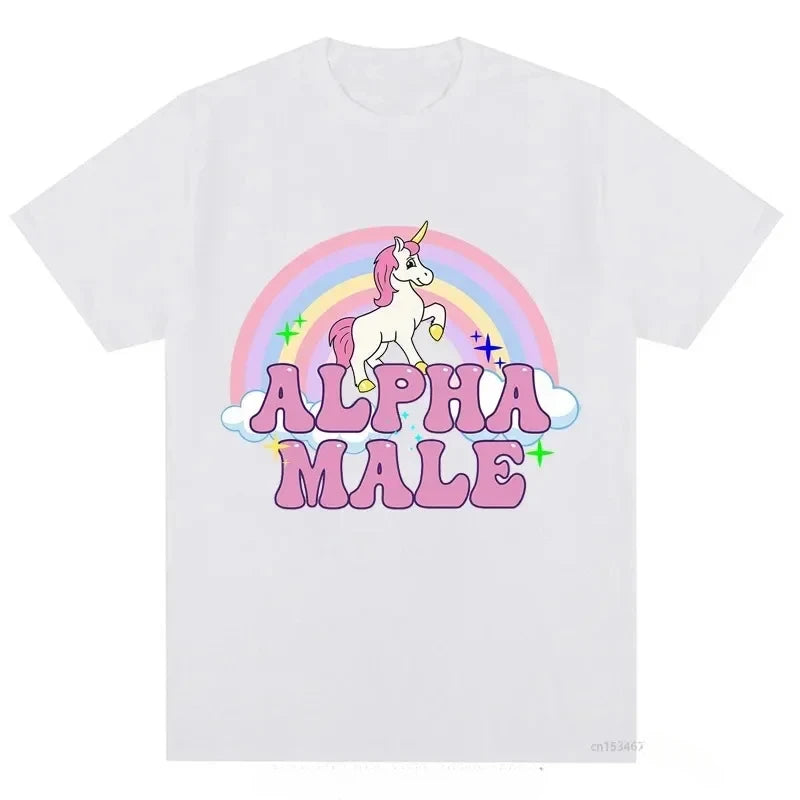 T-shirt licorne Alpha Male T-shirts graphiques arc-en-ciel T-shirts drôles Femmes Mode Hip Hop Hommes Hauts Coton Unisexe Vêtements esthétiques