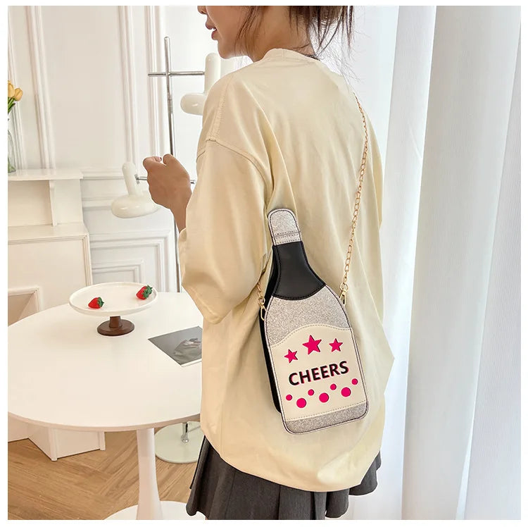 Creative Bottle Shape Chains Crossbody Bags for Women Designer Funny Shoulder Bags Cute Lovely Small Purse And Handbag