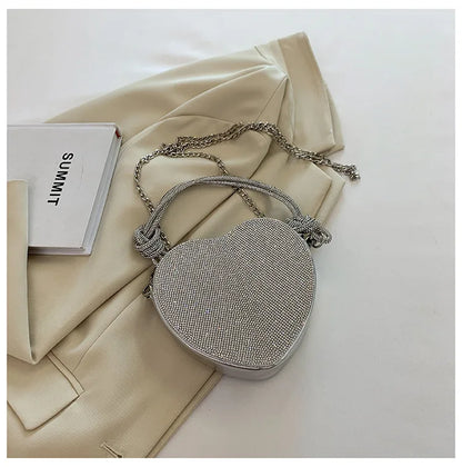 Sac à main Love Diamond Box, sac à dîner fait à la main, nœud en diamant d'eau, cœur de pêche, chaîne de téléphone portable, sac à bandoulière sous les bras