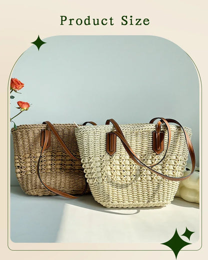 Bolso de playa de vacaciones de verano junto al mar, bolso de mano de cuerda de papel ahuecado de gran capacidad, bolso de paja simple para mujer, bolso de moda