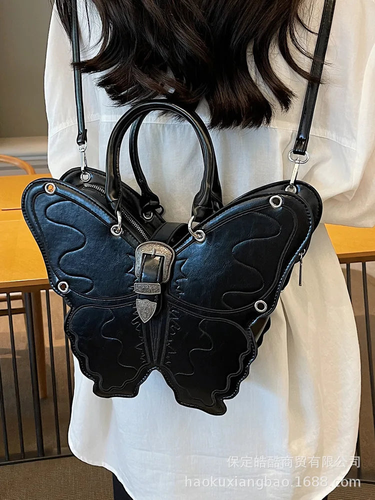 Mochila con forma de mariposa para mujer, moderna y bordada, bolso de hombro para estudiantes, bolso de mano portátil de gran capacidad