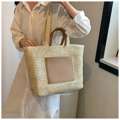 Casual Large Capacity Straw Tote Bag Hollow Paper Weave Women Shoulder Bags Handmade Summer Beach Handbag Big Bali Shopper Purse