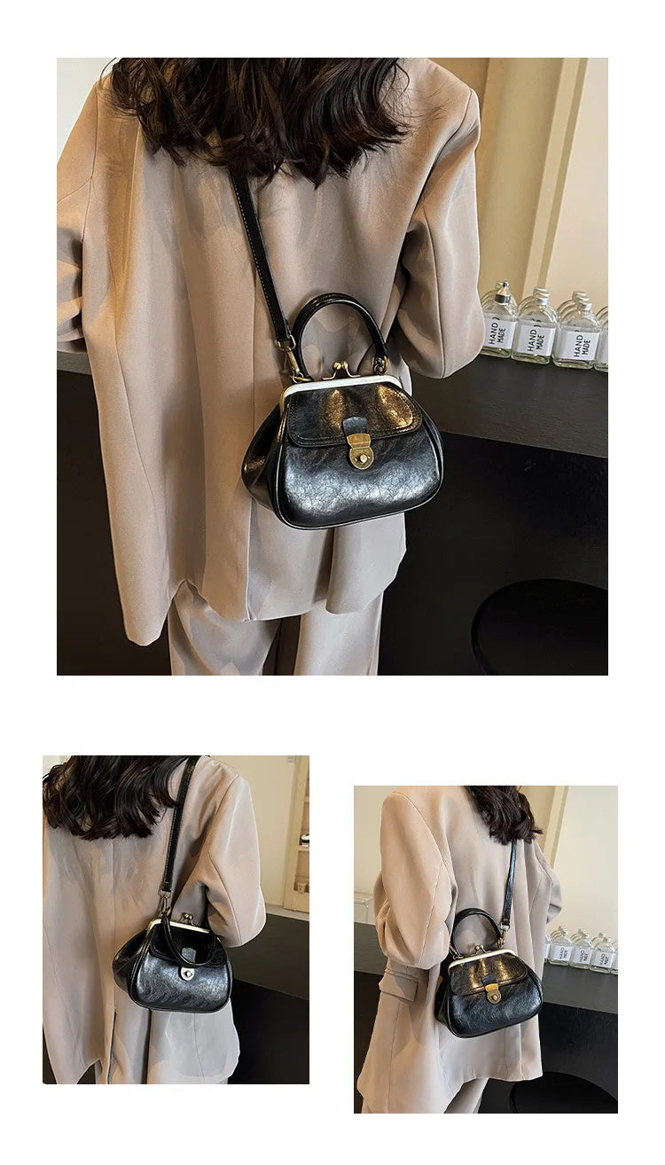 Bolso de mano con clip para mujer, bolso bandolera de cuero, bolso cruzado japonés, bolso con asa superior de color sólido, bolso de cena 2024 バッグ