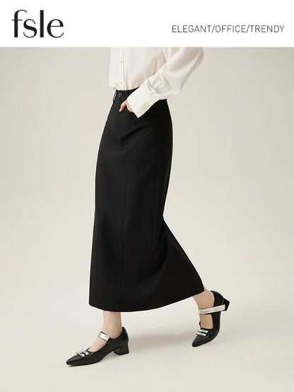 FSLE Commuter Style Straight High Waist Skirt for Women Spring 2024 New Style Slimming Long Skirt Female 24FS11059