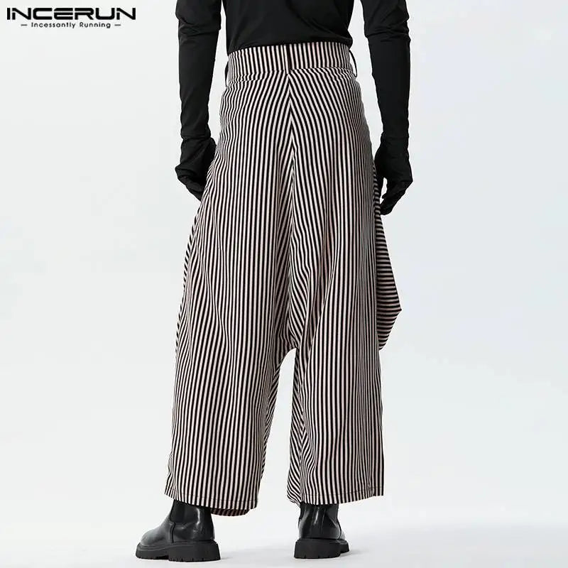 Pantalones a rayas para hombre 2024, pantalones holgados con botones para correr, pantalones de tiro caído a la moda, ropa de calle para hombre, pantalones casuales irregulares S-5XL INCERUN