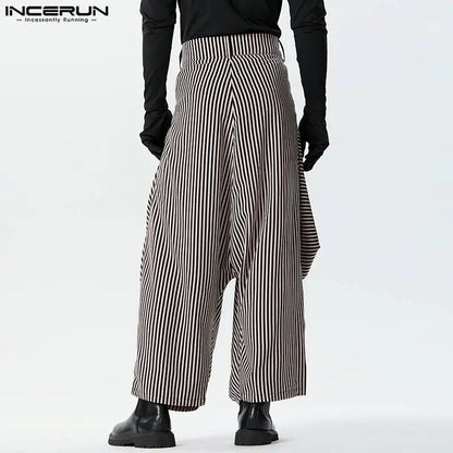 Pantalones a rayas para hombre 2024, pantalones holgados con botones para correr, pantalones de tiro caído a la moda, ropa de calle para hombre, pantalones casuales irregulares S-5XL INCERUN