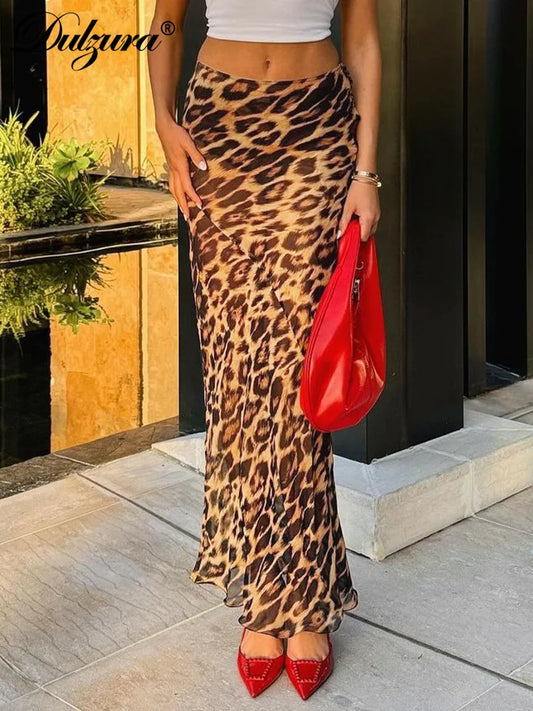 Dulzura Sexy Elegant Skirt Leopard Printed Maxi Women Skirts 2024 Lady Y2K Clothes Office Club Party Casual Streetwear Wholesale