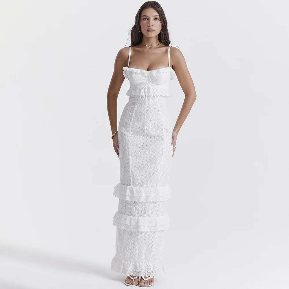 Suninheart Vestido de verano de alta calidad para invitadas de boda para mujer 2023 Vestido largo de fiesta de cumpleaños de noche de estilo francés blanco para ocasiones especiales