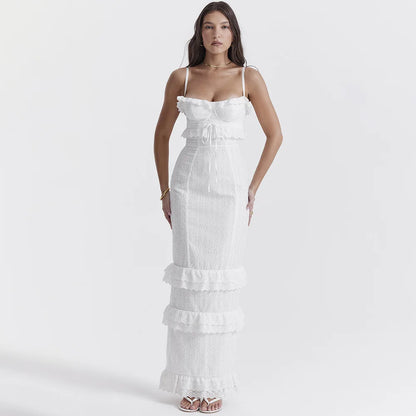 Suninheart Vestido de verano de alta calidad para invitadas de boda para mujer 2023 Vestido largo de fiesta de cumpleaños de noche de estilo francés blanco para ocasiones especiales