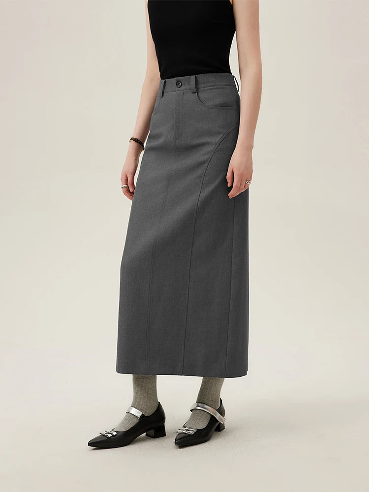 FSLE Commuter Style Straight High Waist Skirt for Women Spring 2024 New Style Slimming Long Skirt Female 24FS11059