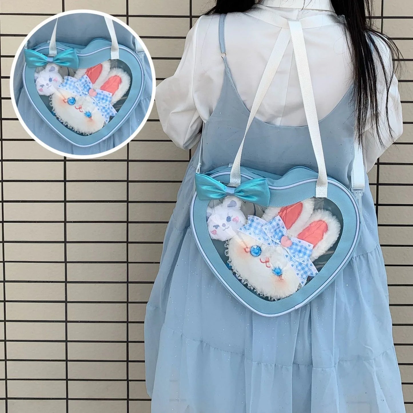 Bolso de hombro japonés estilo itabag con forma de corazón, estilo oxford, para mujer, estilo uniforme JK, estilo lolita, tipo bandolera para niña