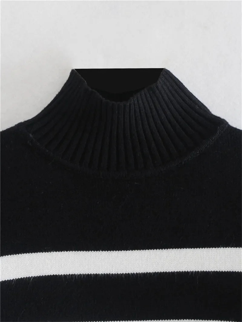 Suninheart Ladies Elegant Autumn Winter Sweater Women Pullovers Oversized Loose Striped Casual Knit Jumper Sweater Tops Female