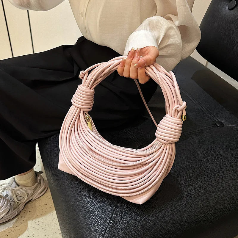 Sacs à main Hobos pour femmes, design de nouilles à la mode, sac à bandoulière en tissage noué, sacs à bandoulière de luxe en cuir PU souple, pochette de soirée