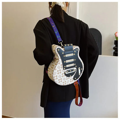 Sac de guitare 2024 Nouveau sac à bandoulière à rivets de mode coréenne Sac à dos populaire pour femmes Instagram