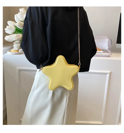 Bolso de hombro pequeño para mujer, color amarillo, con forma de cinco estrellas, tipo bandolera, bonito bolso de cadena para niña, minibolso tipo mensajero