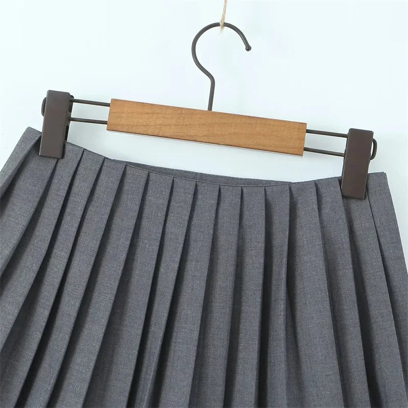 Suninheart Faldas de cintura alta de verano Falda plisada de corte A Mini gris Ropa de club para estudiantes Ropa informal para mujer