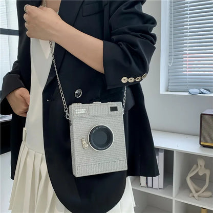 New Camera Shape Shoulder Bag Women Fashion Sequin Box Bag Funny Chain Crossbody Body Bag