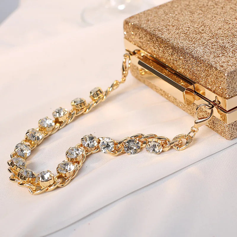 Bolso de cena con cadena de diamantes de imitación, pequeño bolso cuadrado para mujer, bolso pequeño para banquete de celebridades, bolso de noche para mujer, bolso de boda