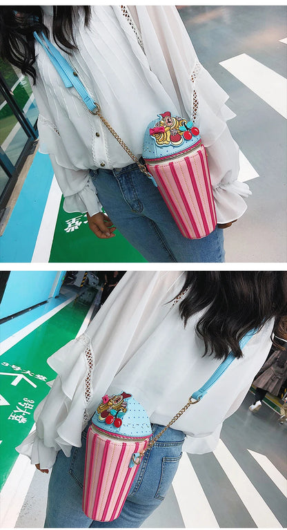 Cute Ice Cream Shape Shoulder Bag Embroidered Funny Crossbody Bag Mini Chain Messenger Bag Girls' Phone Bag