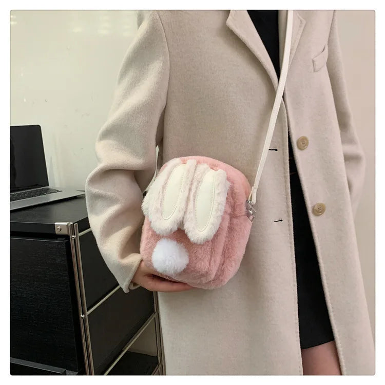 Plush Rabbit Single Shoulder Bag Doll Crossbody Bag For Girls 2024 New Cute Small Coin Wallet Phone Bag Toys For Children