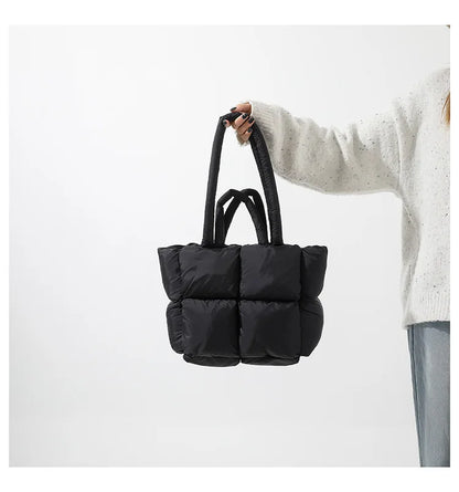 Bolso de mano acolchado suave y moderno para mujer, bandolera de nailon acolchada, bolso de mano de algodón cálido para invierno