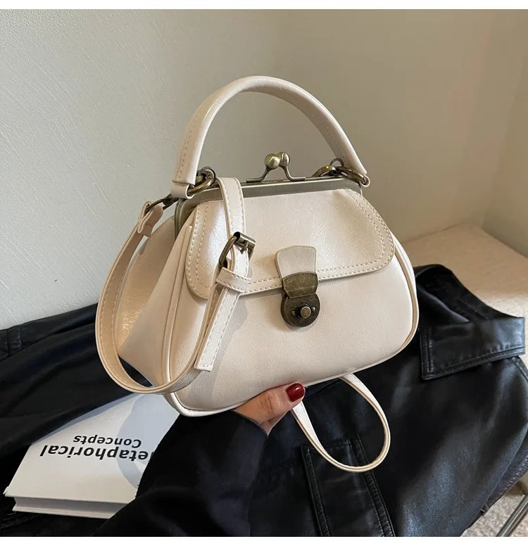 Bolso de mano con clip para mujer, bolso bandolera de cuero, bolso cruzado japonés, bolso con asa superior de color sólido, bolso de cena 2024 バッグ