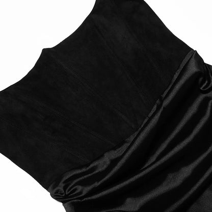 Dropshipping Vestido largo negro para invitadas de boda, vestido de fiesta con corsé de terciopelo sin tirantes y deshuesado, vestido sexy largo formal para ocasiones especiales