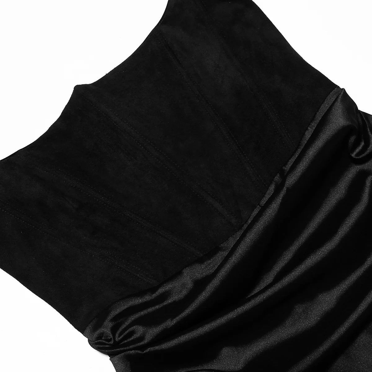 Suninheart Black Maxi Wedding Guest Dress Women Strapless Velvet Boning Corset Party Dress Sexy Satin Long Formal Occasion Dress