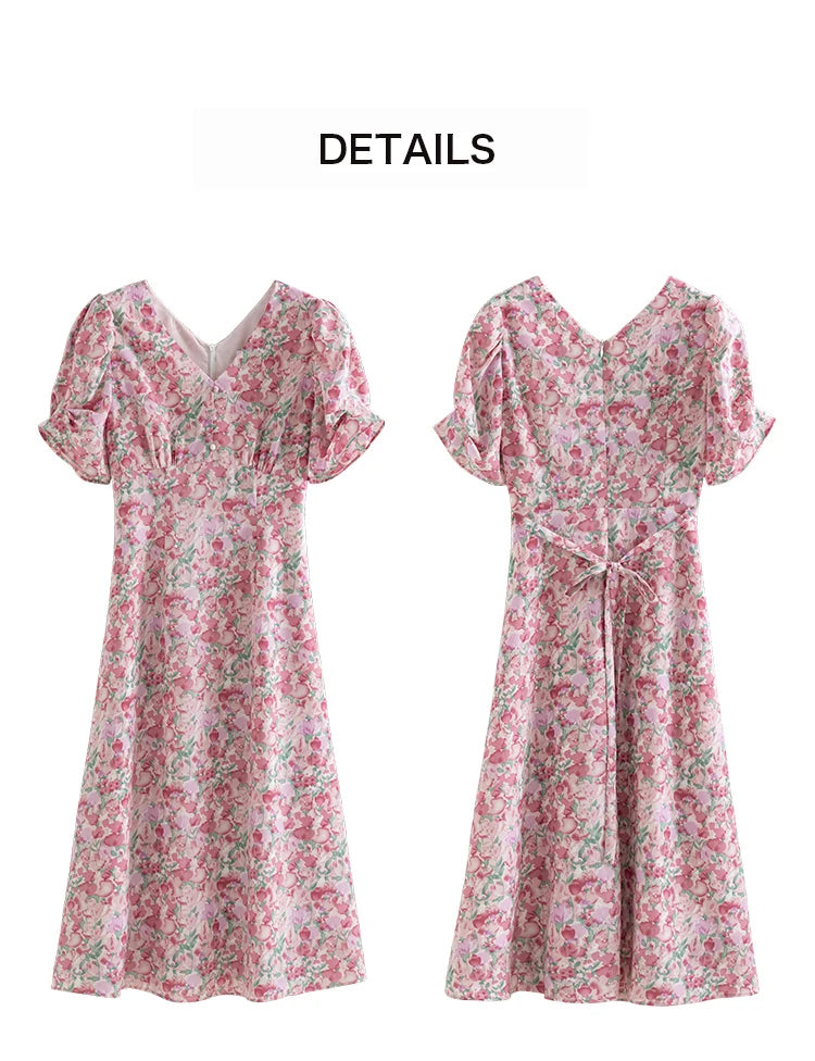 FSLE French Floral Artistic Sense Dress V-neck Elegant Retro Summer Travel Women's Dress Beach Dress 2022 New Style Two Optional