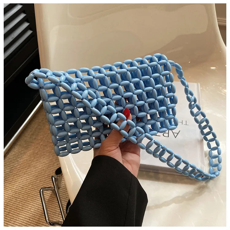 Summer Small Bag New 2023 Candy Color Envelope Bag Hand Made Hollow Woven Shoulder Bag