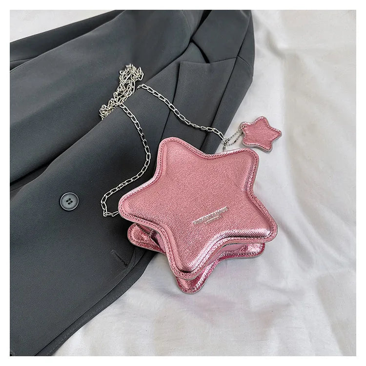 Bolso de hombro pequeño para mujer, bolso cruzado con forma de estrella de cinco puntas, bolso con cadena de dibujos animados para niñas